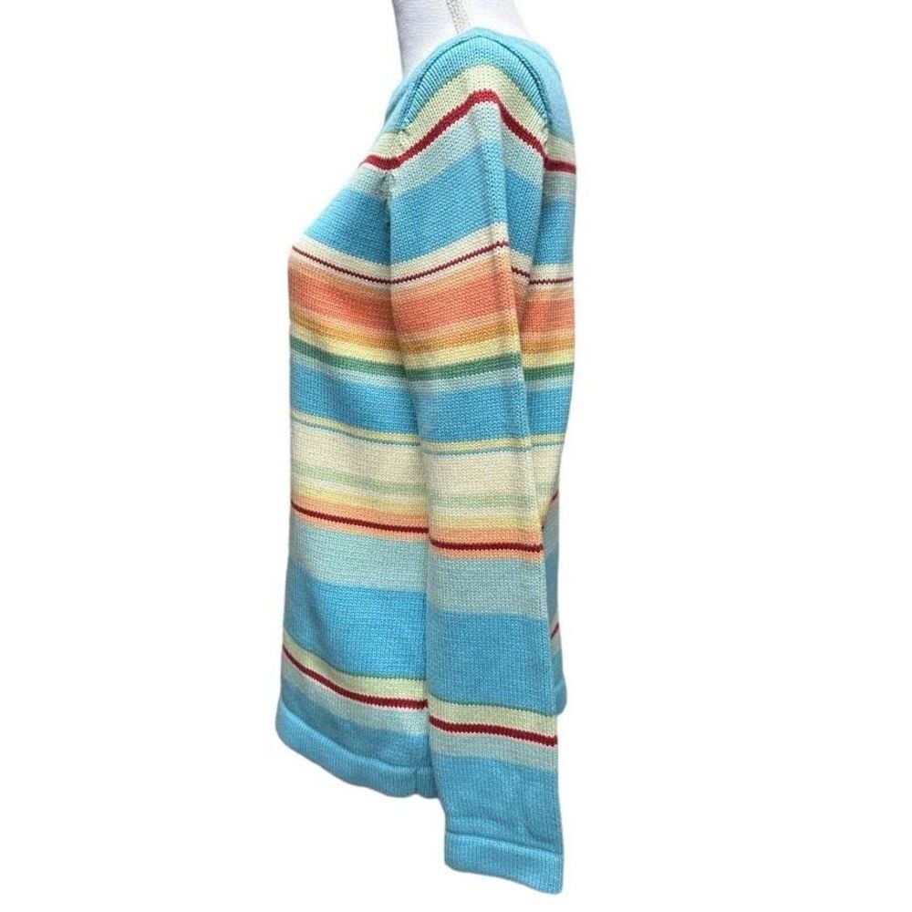 Lauren Ralph Lauren Womens Petite Small Sweater Blue Orange Cream Serape Striped - Picture 3 of 11